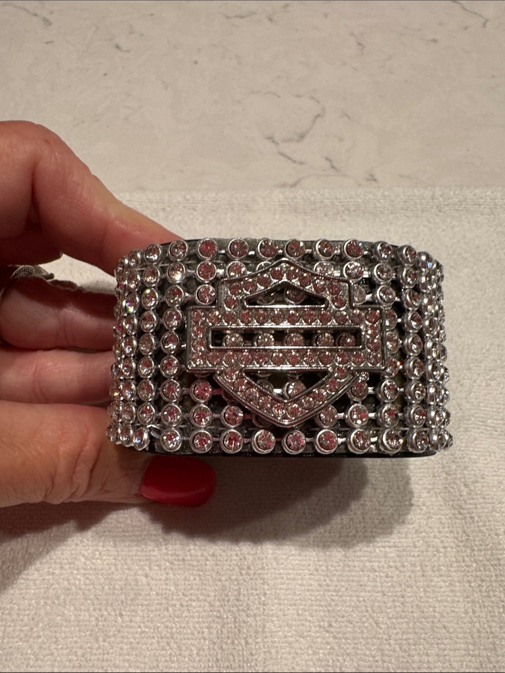 Harley-Davidson Pink and Silver Rhinestone Cuff Bracelet